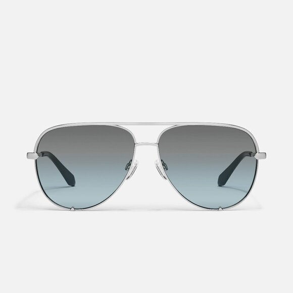 New Quay Unisex High Key Silver/Grey Light Turquoise Oversize Aviator Sunglasses main image 8